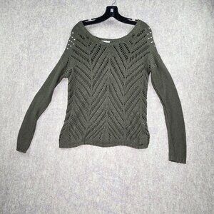 Garage Lightweight Open-Knit Chevron Sweater Army Green Cotton Blend Medium M